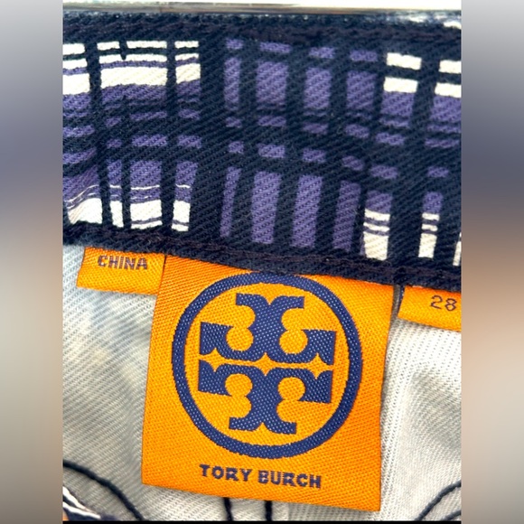Y2K Tory Burch 28 Conner Tab Front Skinny Pants Blue White Gingham Preppy Fall - Picture 4 of 11